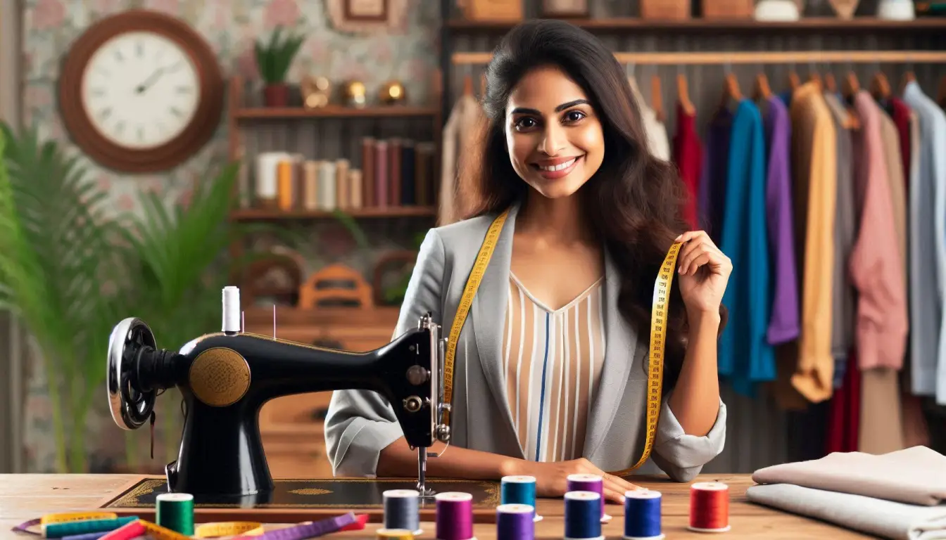 A close-up image showing the details of tailoring work, like stitching on a fine fabric.