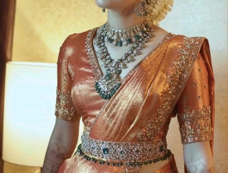 A full view of an elegant lehenga choli.